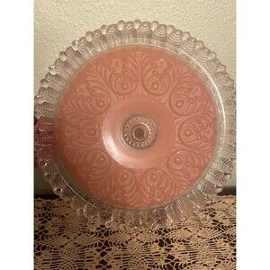 Antique Moe Bridges Vaseline Salmon Pink Glass Flower Basket Shade